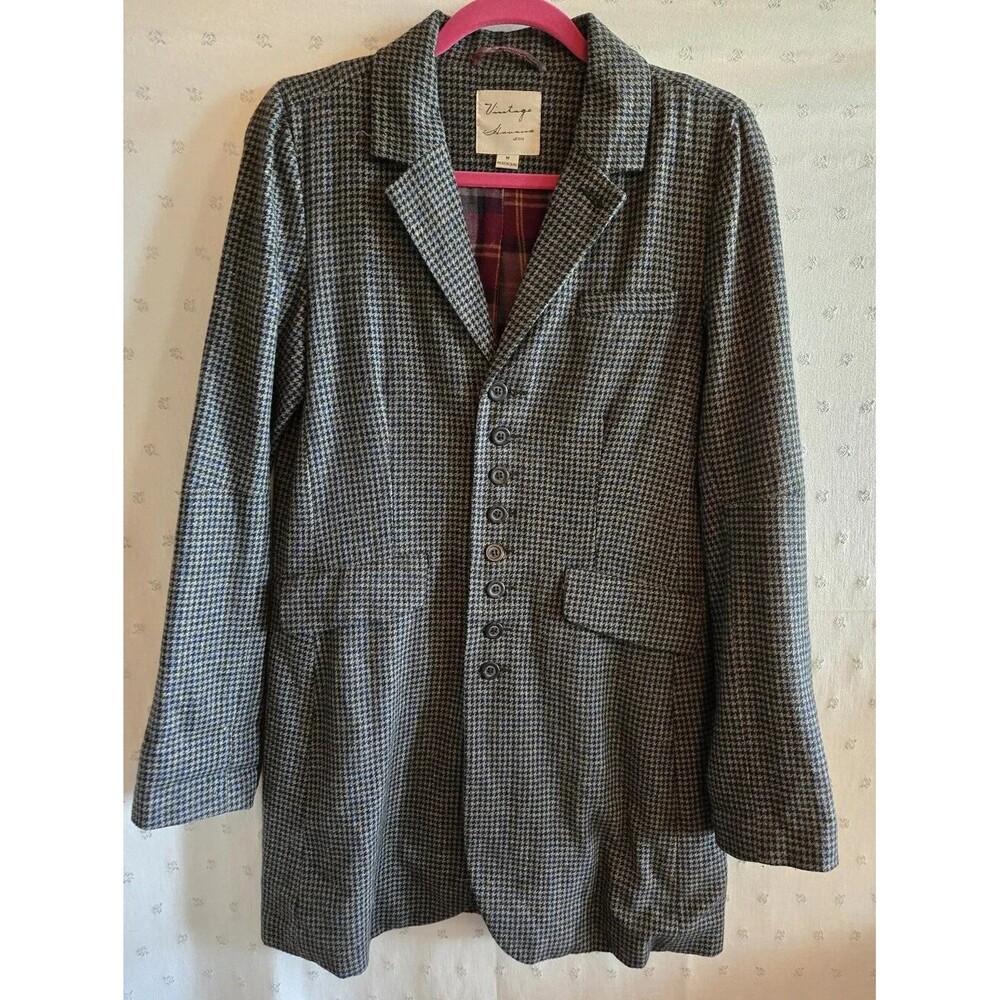 Vintage Havana Houndstooth Blazer - Black & Gray 8 Buttons 100% Wool Size M